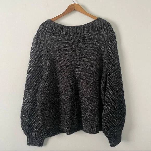 NWT New Tommy Bahama Black Metallic Shimmer Balloon Sleeve Knit Sweater - Picture 2 of 4